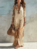 Womens Elegant Baroque Print Maxi Button Down Shirt Dress
