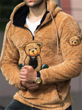 Men's Autumn Pullover Fleece Bear Print Hoodie with Kangaroo Pockets