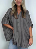 Vintage Vertical Stripe Batwing Sleeve Plus Size Ladies Blouses