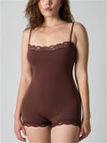 Women's Lace Trim Bodysuit Tummy Control Shapewear Romper Jumpsuit