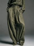 Women's Vintage Casual Green Loose Fit Shirt and High Waist Wide Leg Pants Set