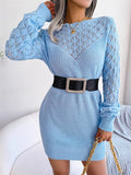 ‌Women's Hollow Out Knitted Sweater Dress with Crochet Detail