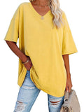 Women's Summer Candy Color Simple V Neck Short Sleeve Shirts