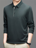 Men's Simple Fleece-lined Solid Color Long Sleeve Polo Shirts