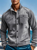 Men's Solid Color Corduroy Pockets Cardigan Cargo Jackets