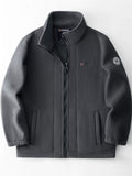 Men's Thicken Solid Color Patch Casual Zip Up Plus Size Fleece Coats