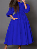 Women's Solid Color Half Sleeve High Neck Big Hem Maxi Dress