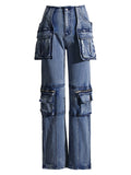 Female Multi-Pocket Loose Fit Cargo Denim Jeans