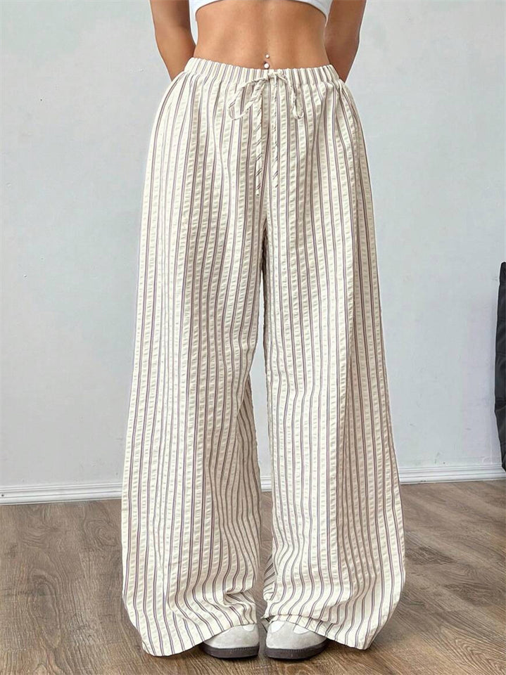 Women's Simple Casual Stripe Wide Leg Drawstring Pants