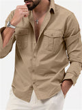 Autumn Long Sleeve Lapel Collar Chest Pocket Male Shirt