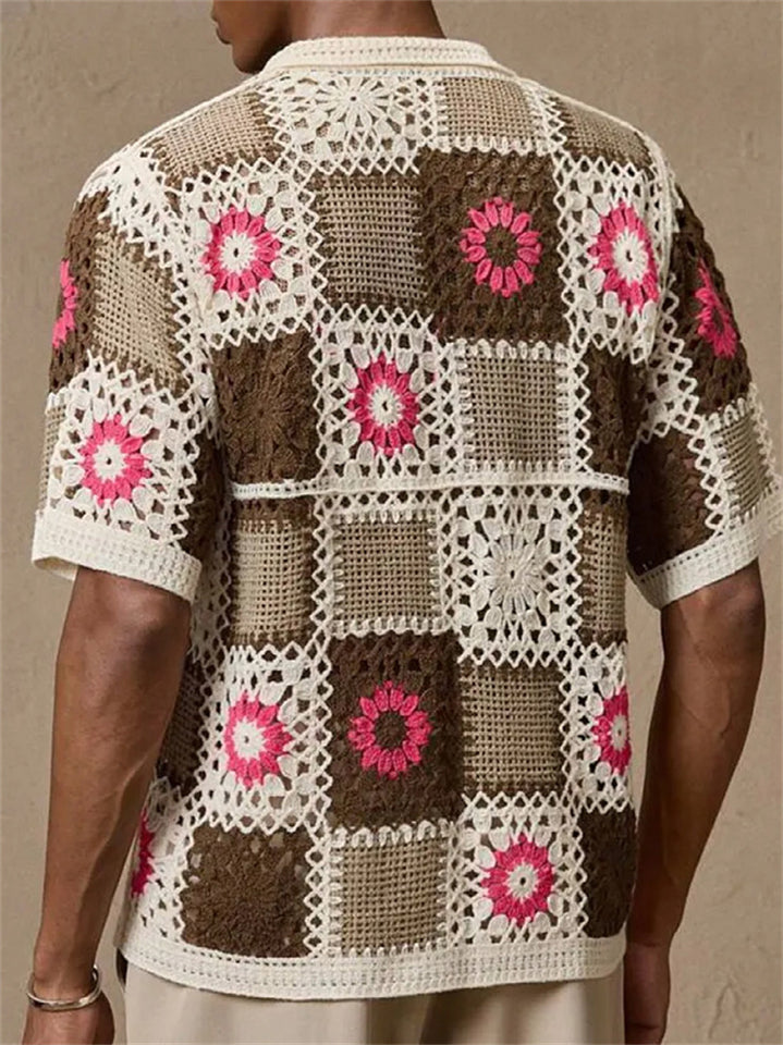 Men's Summer Holiday Style Jacquard Hollow Short Sleeve Shirts