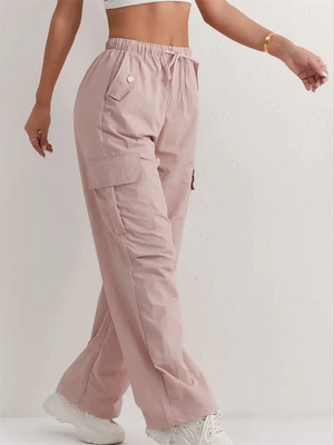 Women's Solid Color Quick-Dry Pockets Elastic Waist Cargo Pants