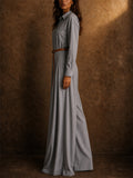 Women Collared Long Sleeve Wide Leg Belted Palazzo Jumpsuits