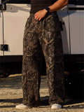 Men's Casual Camouflage Printed Mid Waist Elastic Straight Wide Leg Trousers