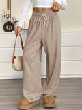 ‌Autumn Simple Plain Color Elastic Waist Wide Leg Pants for Women‌