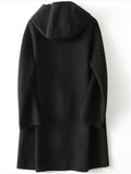 Women's Casual Solid Color Pockets Single Breasted Hooded Coats
