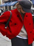 Women's Casual Solid Color Double-breasted Stand Collar Coats