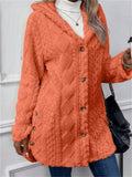 ‌Women's Button Up Warm Fleece Hooded Jacket
