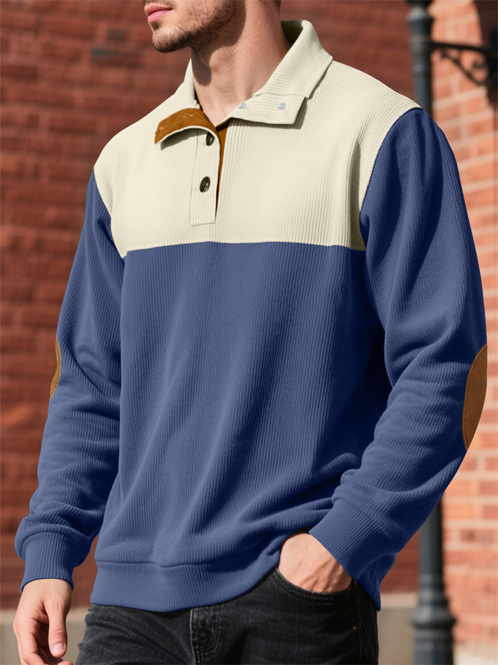 Men's Autumn Casual Contact Color Corduroy Quarter Button Pullover Sweatshirts