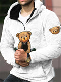 Men's Autumn Pullover Fleece Bear Print Hoodie with Kangaroo Pockets