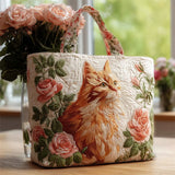 Cat Rose Patteran Canvas Tote Bag for Women