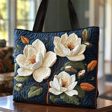 Blue Floral Quilted Canvas Tote Bag