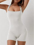 Women's Square Neck Bodycon Biker Short Workout Romper Jumpsuits