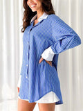 Korean Style Women's Casual Stripe Lapel Blouse