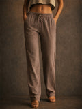 Women High Waist Elastic Casual Summer Wide Leg Pants