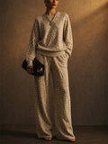Women Leopard Print 2 Piece Lounge Sweatshirts and Wide Leg Pants Set