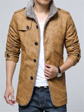 Men's Winter Plush Lined Single Breasted Faux Leather Jackets