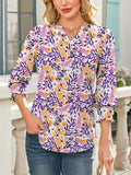 Women's Casual Print 3/4 Sleeve V Neck Shirts