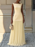 ‌‌Women's Summer Elegant Sabrina Neck Sleeveless Top & Pleated Dress Set‌