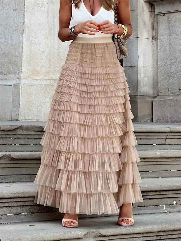Women's Sweet Layered Pleated Long Cake Skirt
