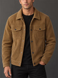 Men Corduroy Button Down Chest Pockets Casual Trucker Jacket
