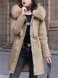 Women's Winter Fleece Lined Faux Fur Collar Hooded Parka Coats