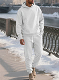 Men's Casual Solid Color Textured Jacquard Drawstring Hooded Sweatshirts & Sweatpants Outfit