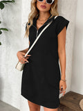 Women's Summer Solid Color Pockets Lapel Zip Above Knee Length Dress