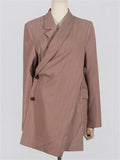 Long Sleeve Stripe Asymmetric Hem Suit Coat for Women
