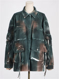 Women's Loose Gradient Patchwork Pockets Cargo Jacket