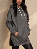 Women Casual Oversized Hoodie Long Sweatshirt with Side Slits