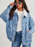 Women's Fashion Thicken Cotton Denim Coat with Faux Fur Collar
