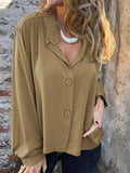 Female's Casual Solid Color Button Up Puffed Sleeve Blouses