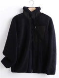 Unisex  Autumn Contrast Color Fleeced Long Sleeve High Neck Coat