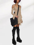 Irregular Hem Hollow Shoulder Long Sleeve Gothic Mini Dress for Women