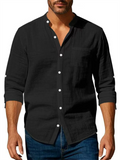Men's Holiday Style Solid Color Stand Collar Long Sleeve Beach Shirts