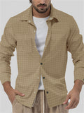 Men's Casual Checked Lapel Button Up Slim Fit Shirt