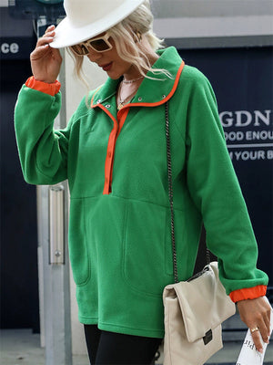 Women's Autumn Comfy Contrast Color Lapel Button Up Pullover Sweatshirts