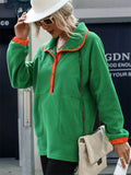 Women's Autumn Comfy Contrast Color Lapel Button Up Pullover Sweatshirts