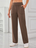 Women's Casual Solid Color Pockets High Waist Pants